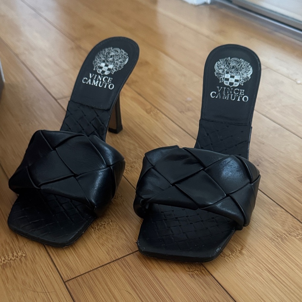 Vince Camuto Black Woven Slide Sandals